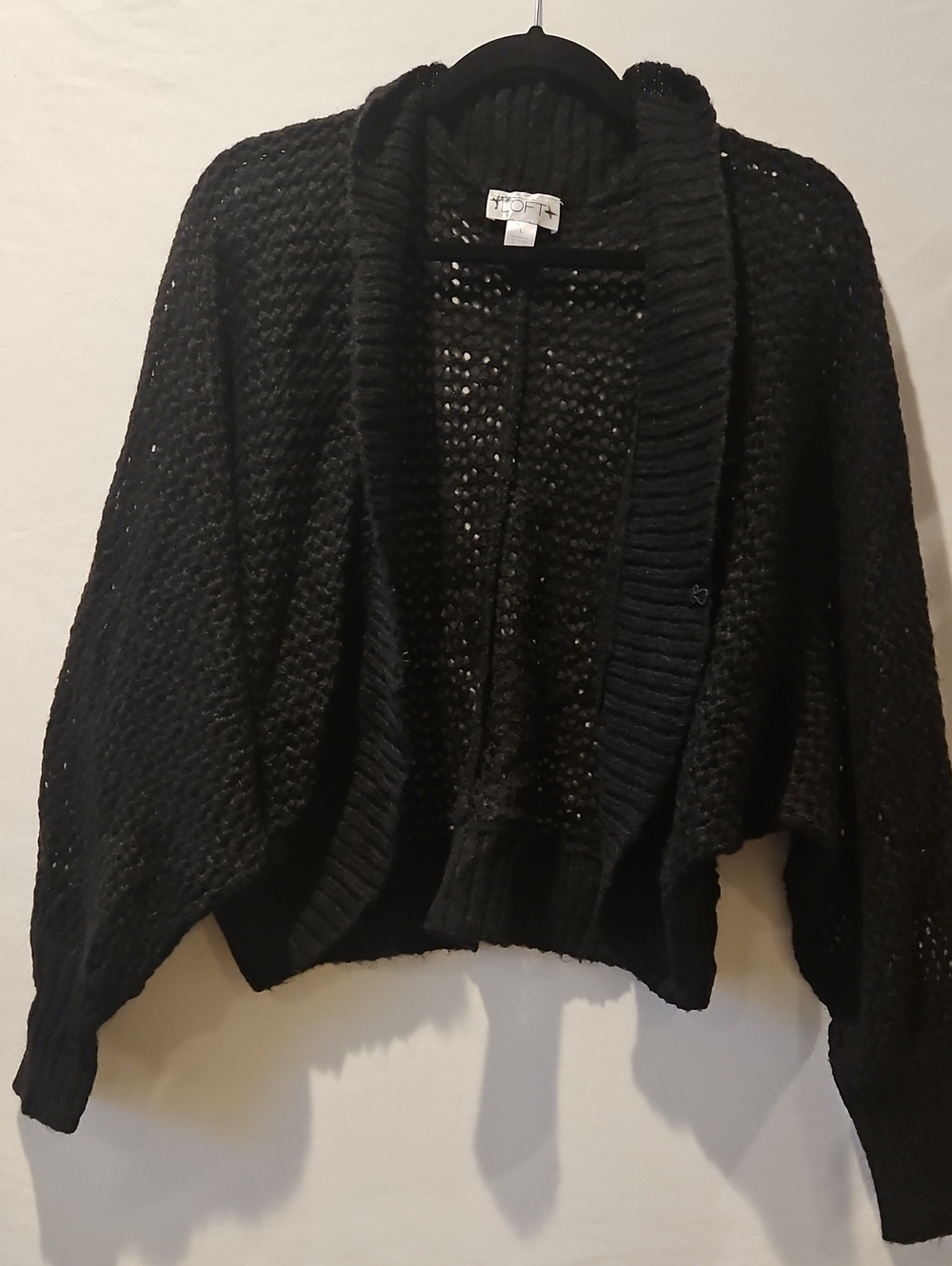 Ann Taylor Black Loose Knit Open-Front Shawl Cardigan 0175